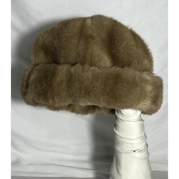 Vintage Faux Fur Brown Bucket Hat Women’s Silky Lining silky lining - Picture 3 of 4